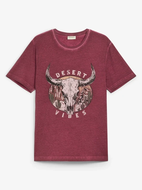 Zdjęcie produktu T-shirt z efektem sprania, z czystej bawełny organicznej BonPrix czerwony