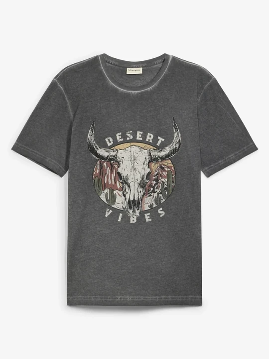 Zdjęcie produktu T-shirt z efektem sprania, z czystej bawełny organicznej BonPrix szary