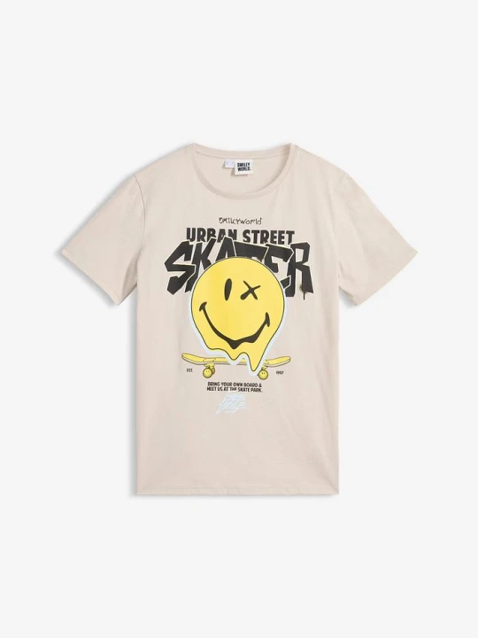 Zdjęcie produktu T-shirt z emotikoną z czystej bawełny organicznej BonPrix szary