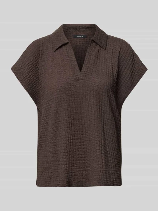 Zdjęcie produktu t-shirt z fakturowanym wzorem i dekoltem w serek model 'Sipin' Opus Ciemnobrązowy