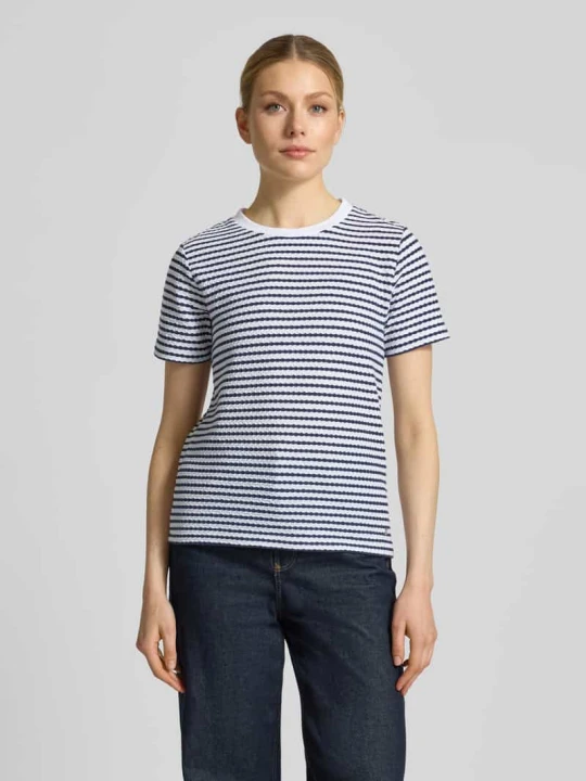 Zdjęcie produktu t-shirt z fakturowanym wzorem i okrągłym dekoltem Monari Granatowy