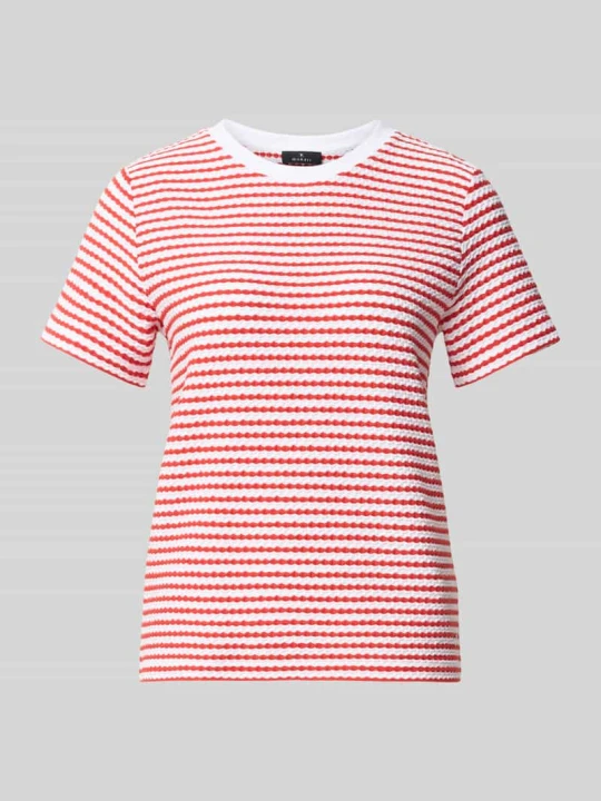 Zdjęcie produktu t-shirt z fakturowanym wzorem i okrągłym dekoltem Monari Czerwony