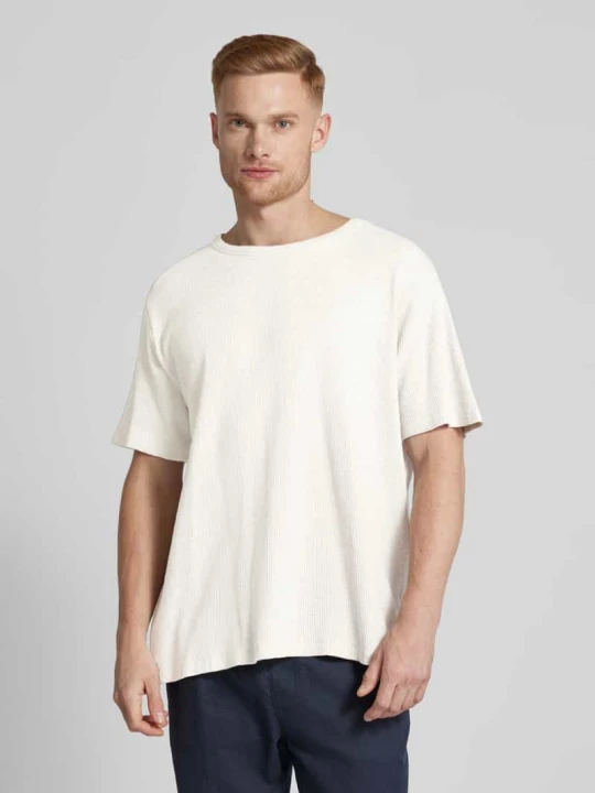 Zdjęcie produktu T-shirt z fakturowanym wzorem model ‘Waffle’ Rotholz Jasnoszary melanż