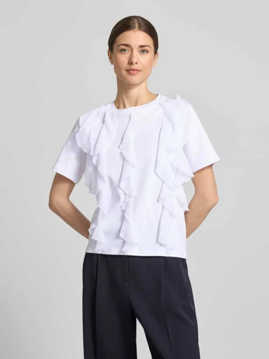 Zdjęcie produktu t-shirt z falbanami i okrągłym dekoltem Christian Berg Biały