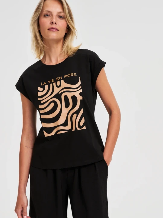Zdjęcie produktu T-shirt z geometrycznym nadrukiem czarny Moodo