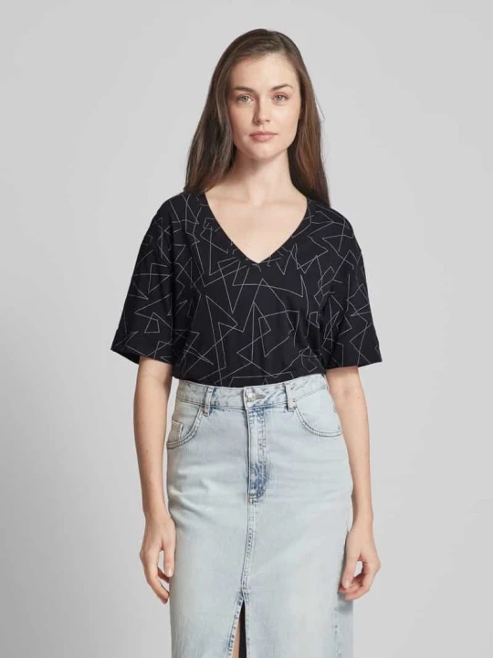 Zdjęcie produktu T-shirt z graficznym wzorem i dekoltem w serek Esprit Czarny