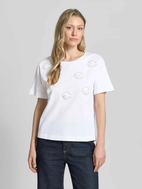 Zdjęcie produktu t-shirt z haftami i okrągłym dekoltem MORE & MORE Biały