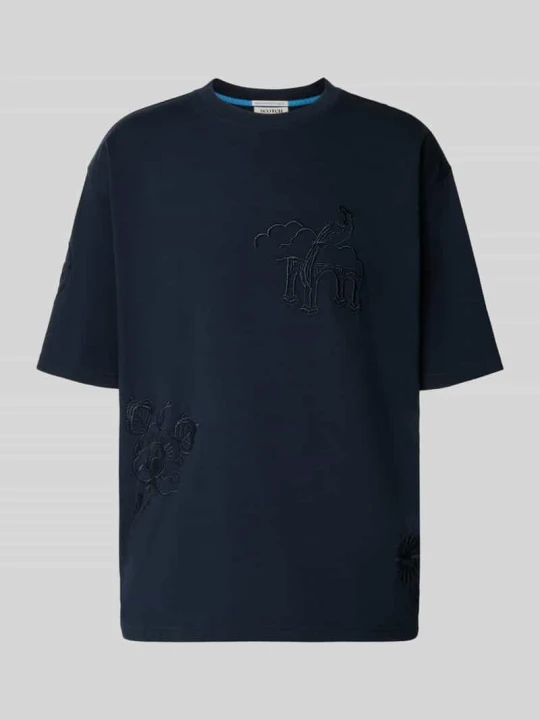 Zdjęcie produktu t-shirt z haftami i okrągłym dekoltem Scotch & Soda Granatowy