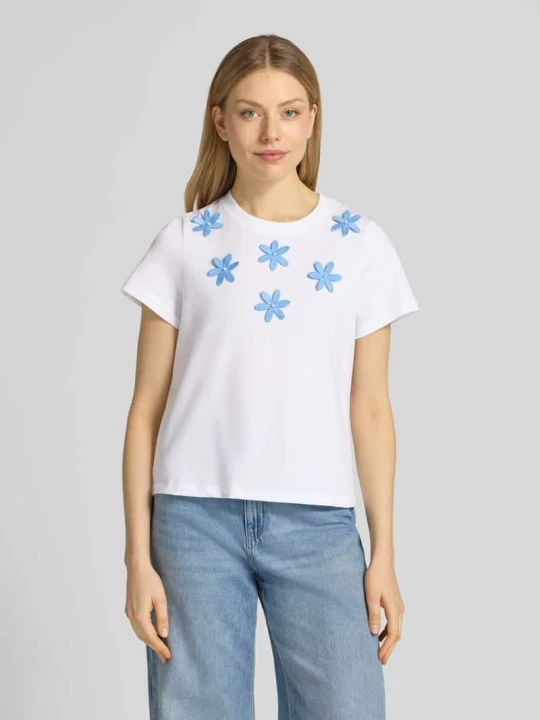 Zdjęcie produktu t-shirt z haftami i perłami Rich & Royal Biały
