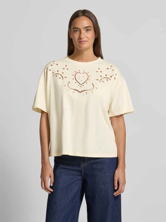 Zdjęcie produktu t-shirt z haftem angielskim i okrągłym dekoltem Jake*s Beżowy