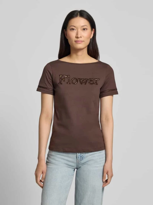 Zdjęcie produktu t-shirt z haftem angielskim i okrągłym dekoltem Jake*s Ciemnobrązowy