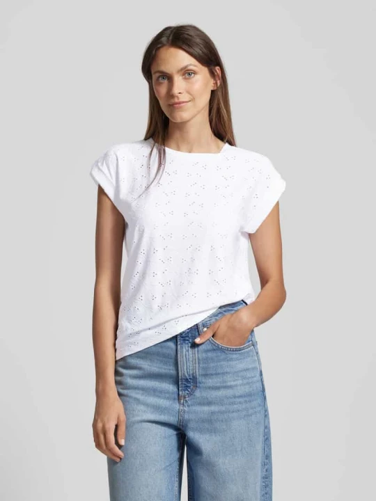 Zdjęcie produktu T-shirt z haftem angielskim model ‘Blond’ Freequent Biały