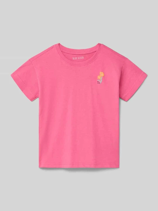 Zdjęcie produktu t-shirt z haftem i okrągłym dekoltem BLUE SEVEN Mocnoróżowy