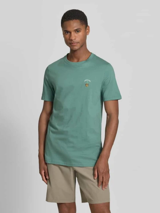 Zdjęcie produktu t-shirt z haftem i okrągłym dekoltem lindbergh Ciemnozielony