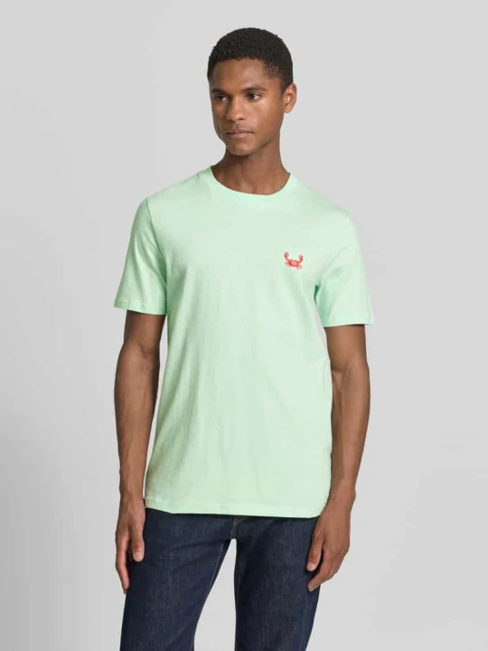 Zdjęcie produktu t-shirt z haftem i okrągłym dekoltem lindbergh Jasnozielony