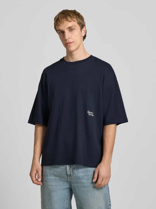 Zdjęcie produktu t-shirt z haftem i okrągłym dekoltem REVIEW Granatowy