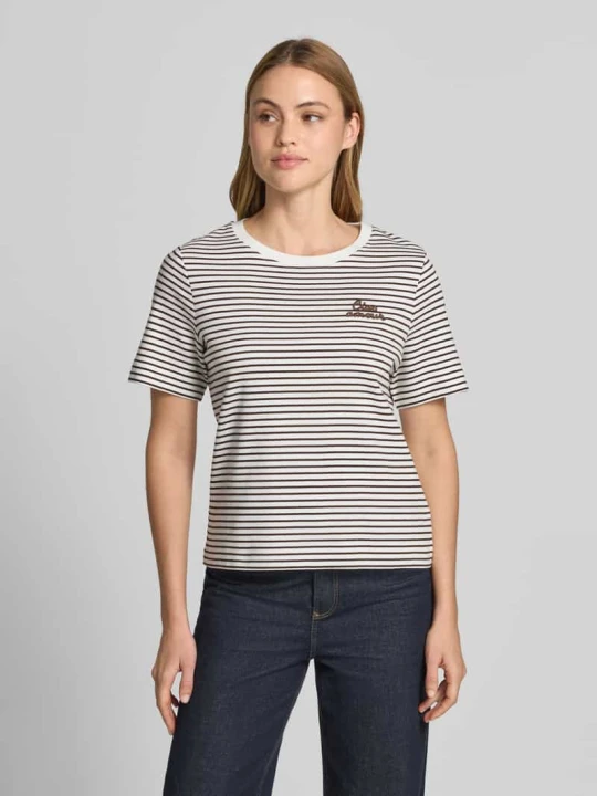Zdjęcie produktu t-shirt z haftem Oui Ciemnobrązowy melanż