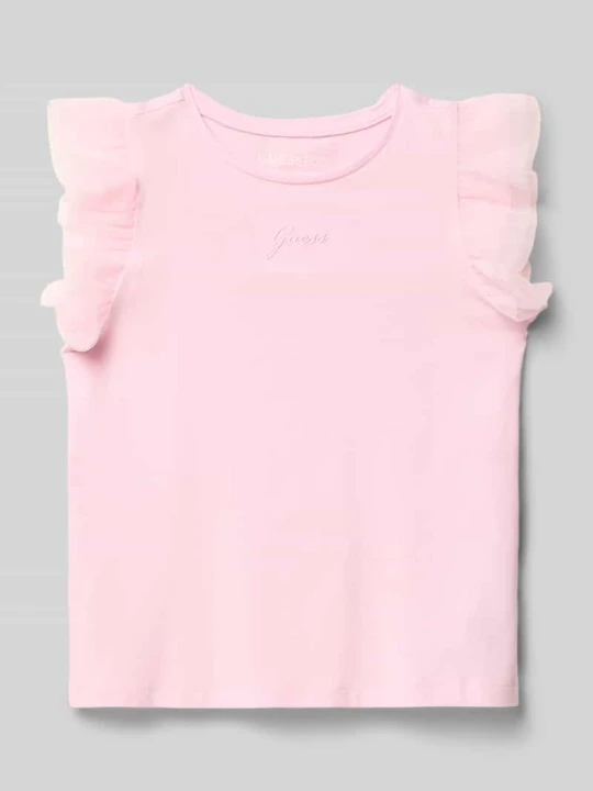 Zdjęcie produktu T-shirt z haftowanym logo i dekoltem w stylu crew neck Guess Różowy