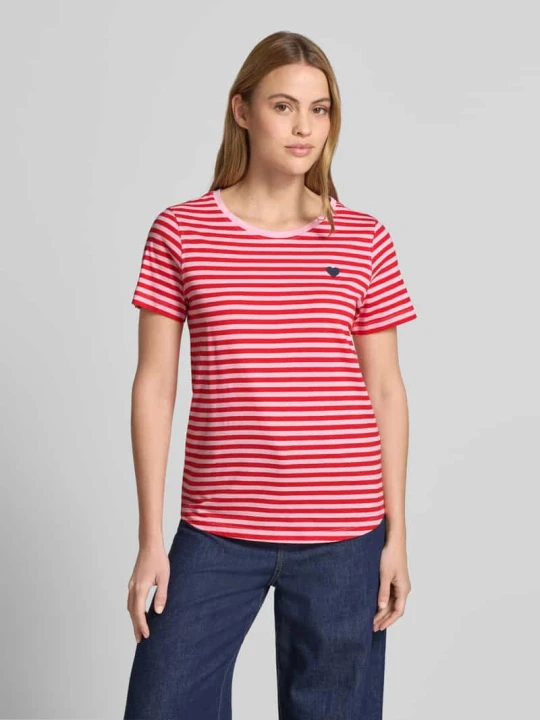 Zdjęcie produktu T-shirt z haftowanym motywem i dekoltem w kształcie litery O Freequent Różowy