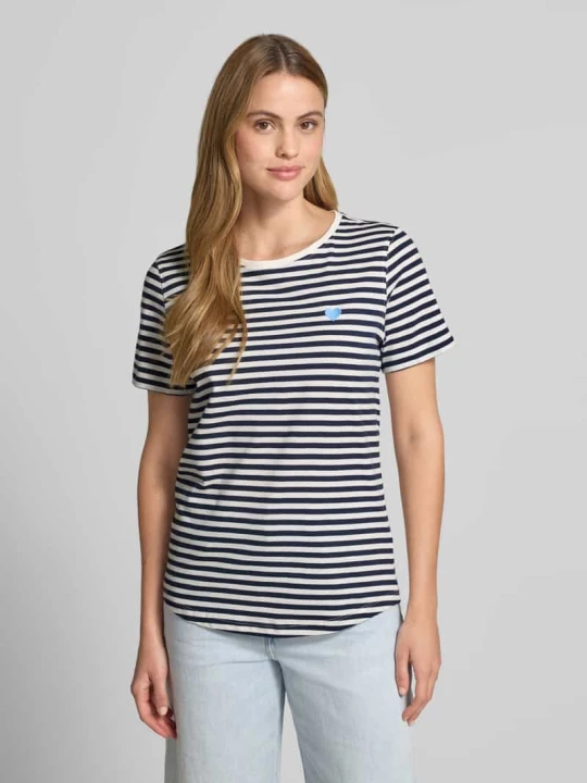 Zdjęcie produktu T-shirt z haftowanym motywem i dekoltem w kształcie litery O Freequent Granatowy