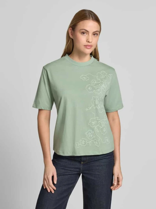 Zdjęcie produktu T-shirt z haftowanym motywem i dekoltem w kształcie litery O Jake*s Limonkowy