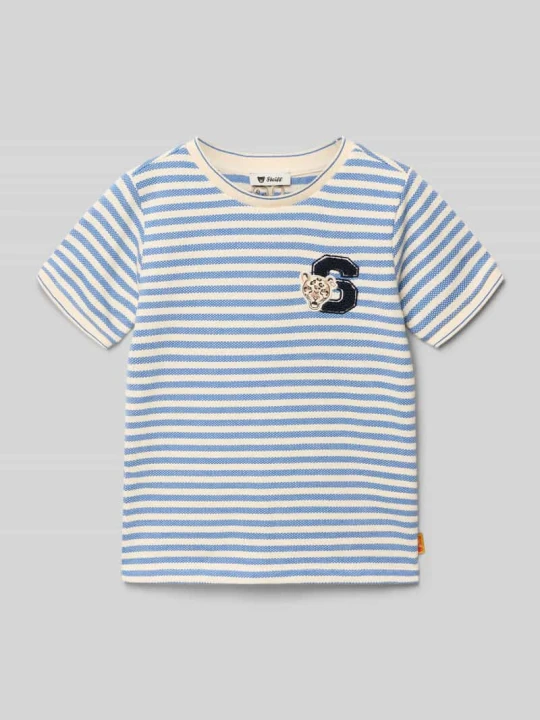 Zdjęcie produktu T-shirt z haftowanym motywem i dekoltem w kształcie litery O Steiff Niebieski