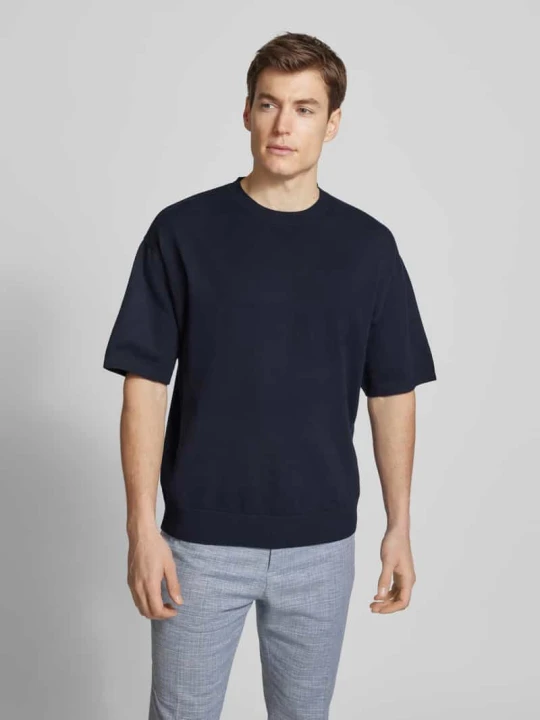Zdjęcie produktu T-shirt z imitacji dzianiny z prążkowanymi wykończeniami Jack&Jones Ciemnoniebieski