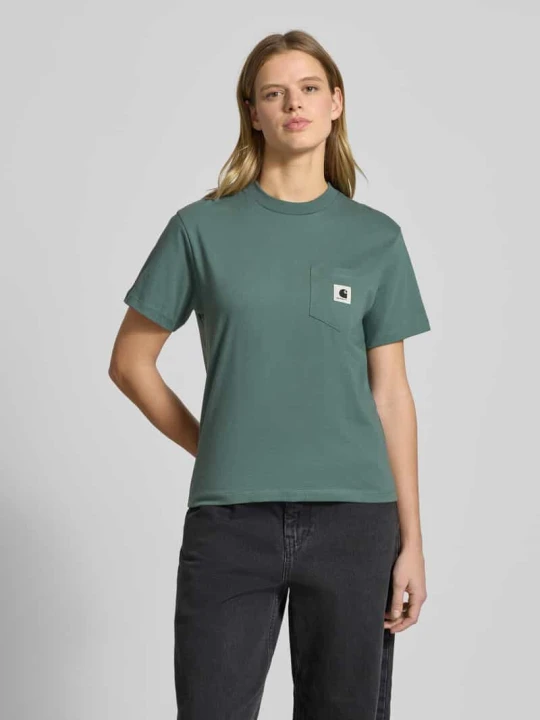 Zdjęcie produktu T-shirt z kieszenią na piersi i detalem z logo Carhartt WIP Limonkowy
