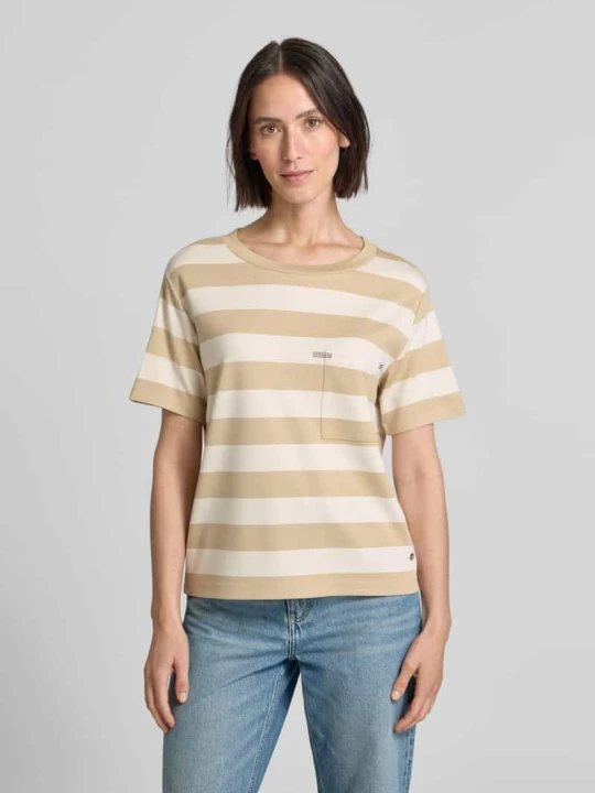 Zdjęcie produktu t-shirt z obszyciem ozdobnymi kamieniami Monari Beżowy