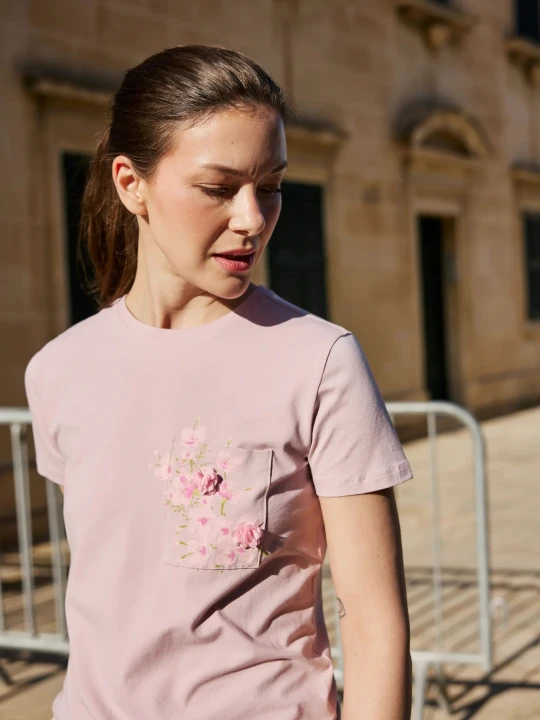 Zdjęcie produktu T-shirt z kieszonką różowy Moodo