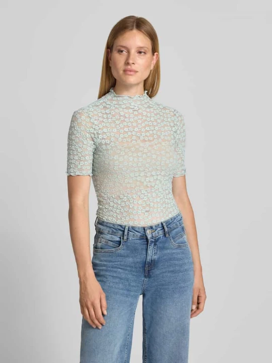Zdjęcie produktu t-shirt z koronki ze stójką Zero Jasnoniebieski