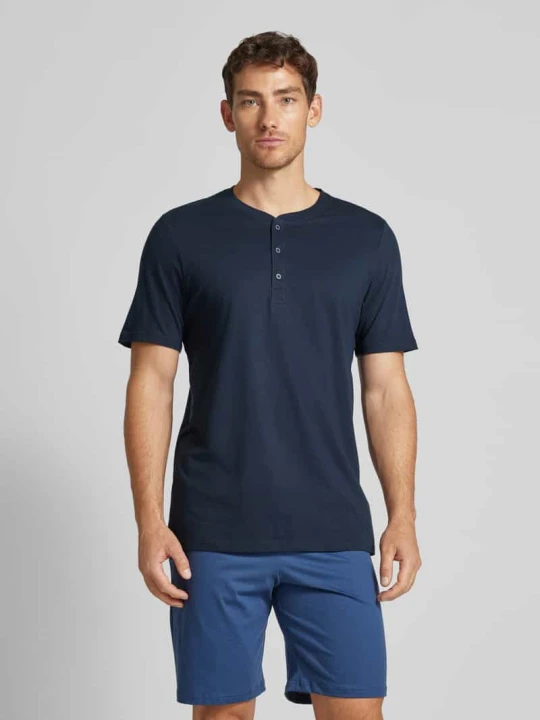 Zdjęcie produktu T-shirt z krótką listwą guzikową Schiesser Ciemnoniebieski