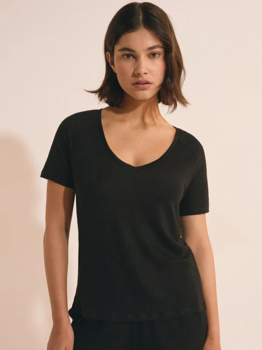 Zdjęcie produktu T-shirt z krótkimi rękawami 100% lnu Etam czarny