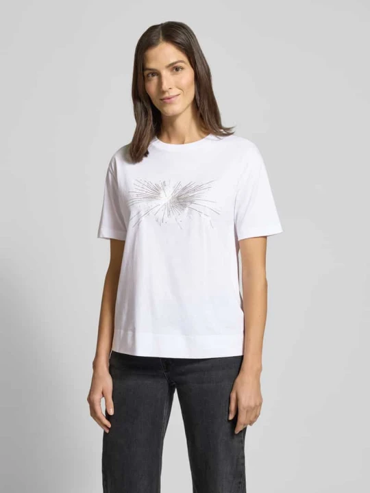 Zdjęcie produktu T-shirt z logo i obszyciem ozdobnymi kamieniami model ‘Tesia’ JOOP! Biały