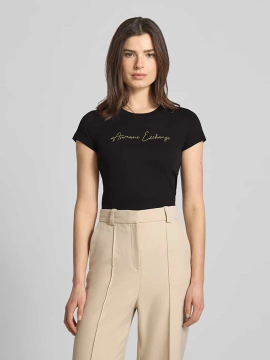 Zdjęcie produktu t-shirt z logo i okrągłym dekoltem Armani Exchange Czarny