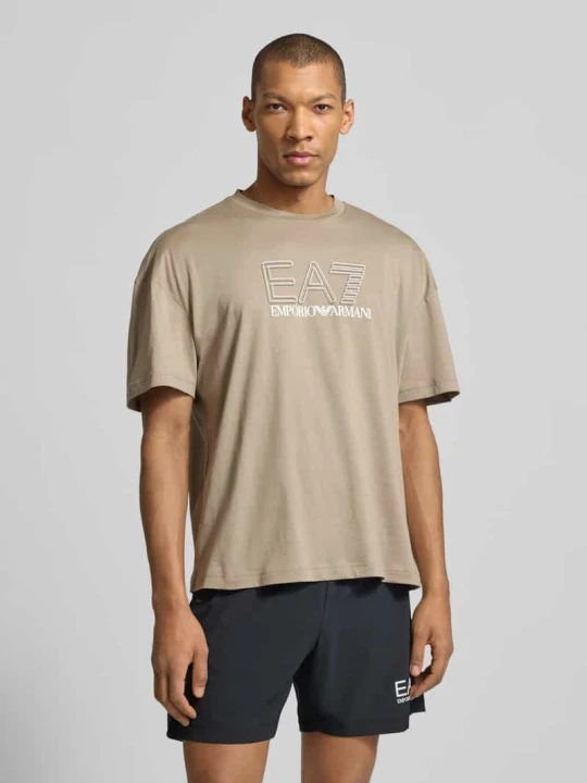 Zdjęcie produktu t-shirt z logo i okrągłym dekoltem EA7 Emporio Armani Beżowy