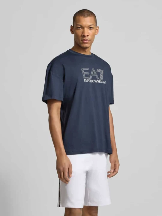 Zdjęcie produktu t-shirt z logo i okrągłym dekoltem EA7 Emporio Armani Ciemnoniebieski