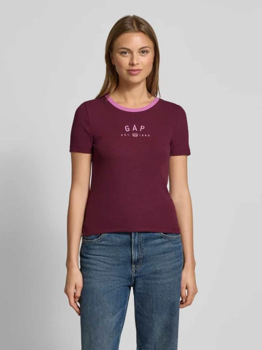 Zdjęcie produktu T-shirt z logo i okrągłym dekoltem GAP Bordowy