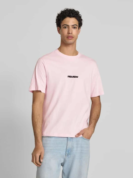 Zdjęcie produktu t-shirt z logo i okrągłym dekoltem REVIEW Fuksjowy