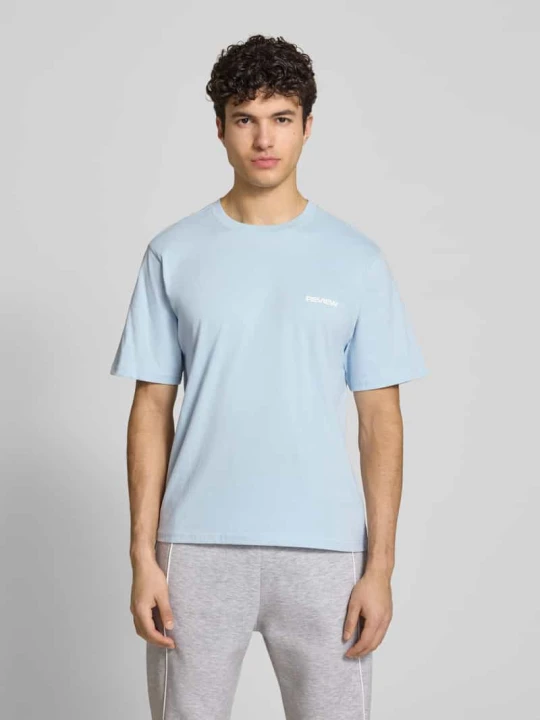 Zdjęcie produktu t-shirt z logo i okrągłym dekoltem REVIEW Jasnoniebieski