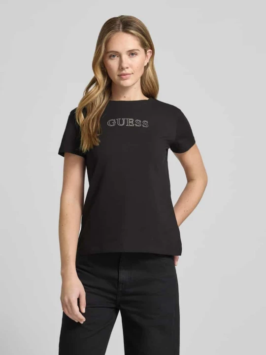 Zdjęcie produktu t-shirt z obszyciem ozdobnymi kamieniami model 'BRIANA' Guess Czarny