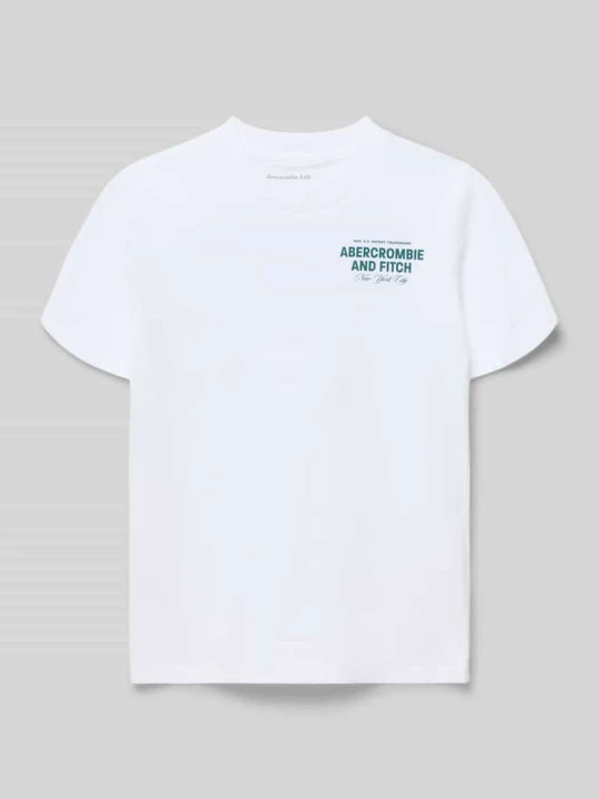 Zdjęcie produktu t-shirt z mieszanka bawełny z nadruk z logo model 'CITY STACK' Abercrombie & Fitch Biały