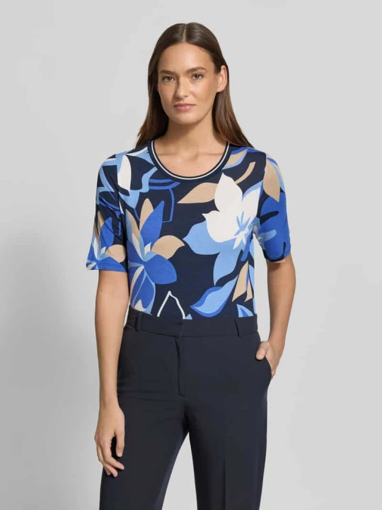 Zdjęcie produktu t-shirt z mieszanka wiskozy i elastanu we wzór na całej powierzchni Betty Barclay Królewski niebieski
