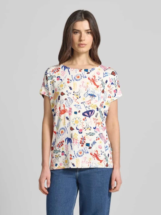 Zdjęcie produktu t-shirt z mieszanka wiskozy i elastanu we wzór na całej powierzchni Christian Berg Czerwony