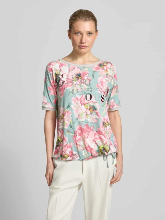 Zdjęcie produktu t-shirt z mieszanka wiskozy i elastanu z nadruk z napisem Betty Barclay Różowawy