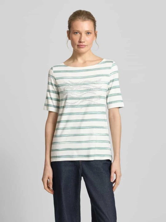 Zdjęcie produktu t-shirt z mieszanka wiskozy i elastanu z obszyciem ozdobnymi kamieniami Betty Barclay Miętowy