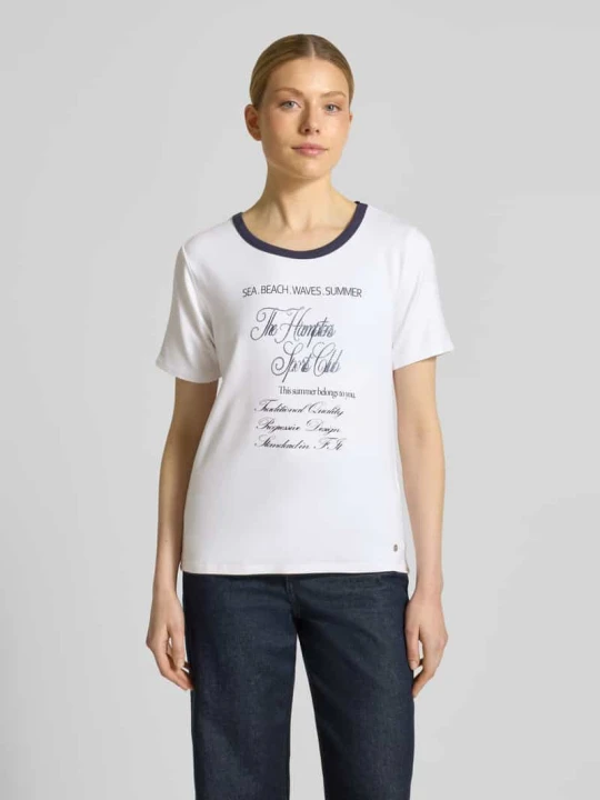 Zdjęcie produktu t-shirt z mieszanka wiskozy model 'Hamptons Spirit' Monari Granatowy