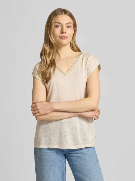 Zdjęcie produktu T-shirt z mieszanka wiskozy model 'Sa44ylor' ZABAIONE Piaskowy