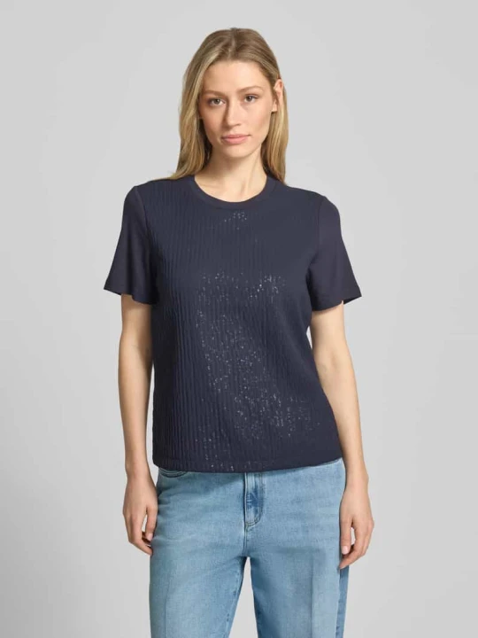 Zdjęcie produktu t-shirt z mieszanka wiskozy z cekinami comma Granatowy