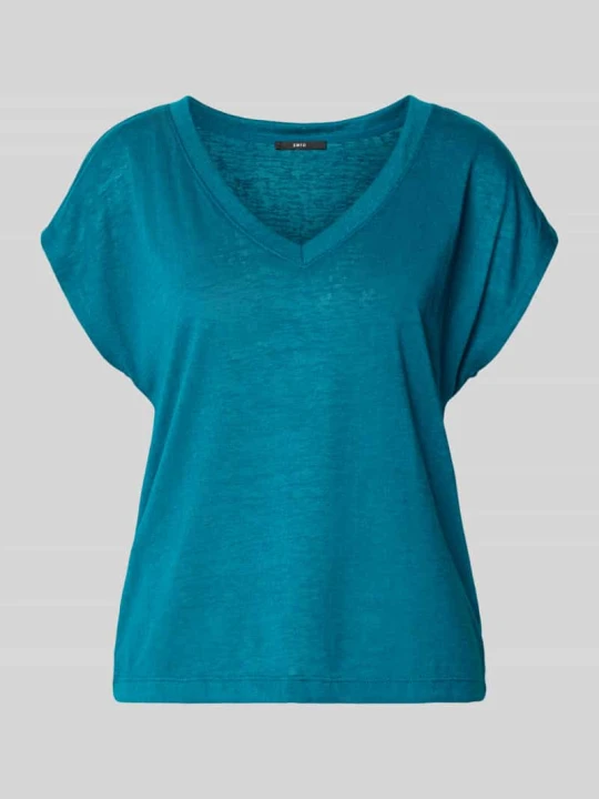 Zdjęcie produktu t-shirt z mieszanka wiskozy z dekoltem w serek Zero Jasnoniebieski melanż